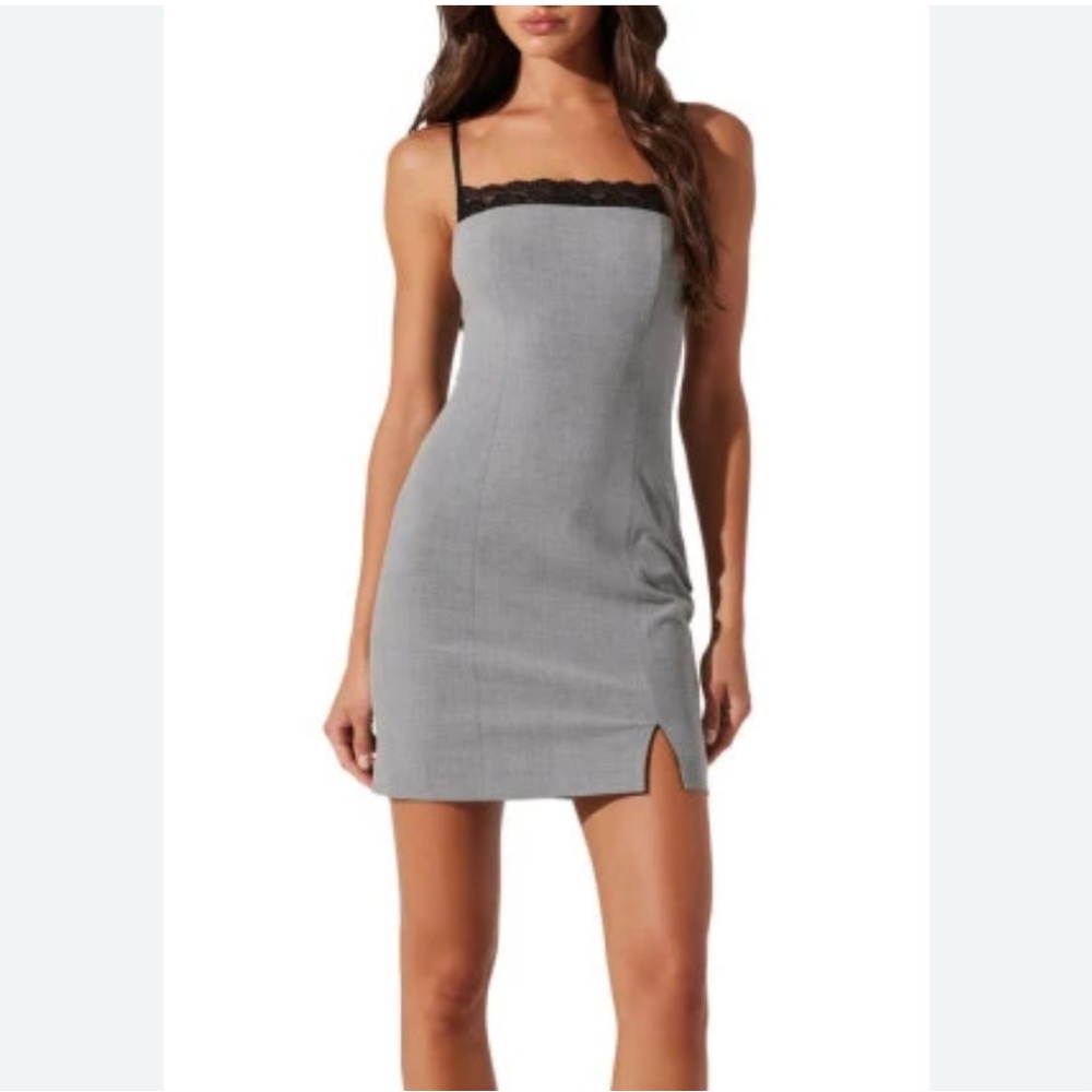 Gray Lace-Trim Slip Dress